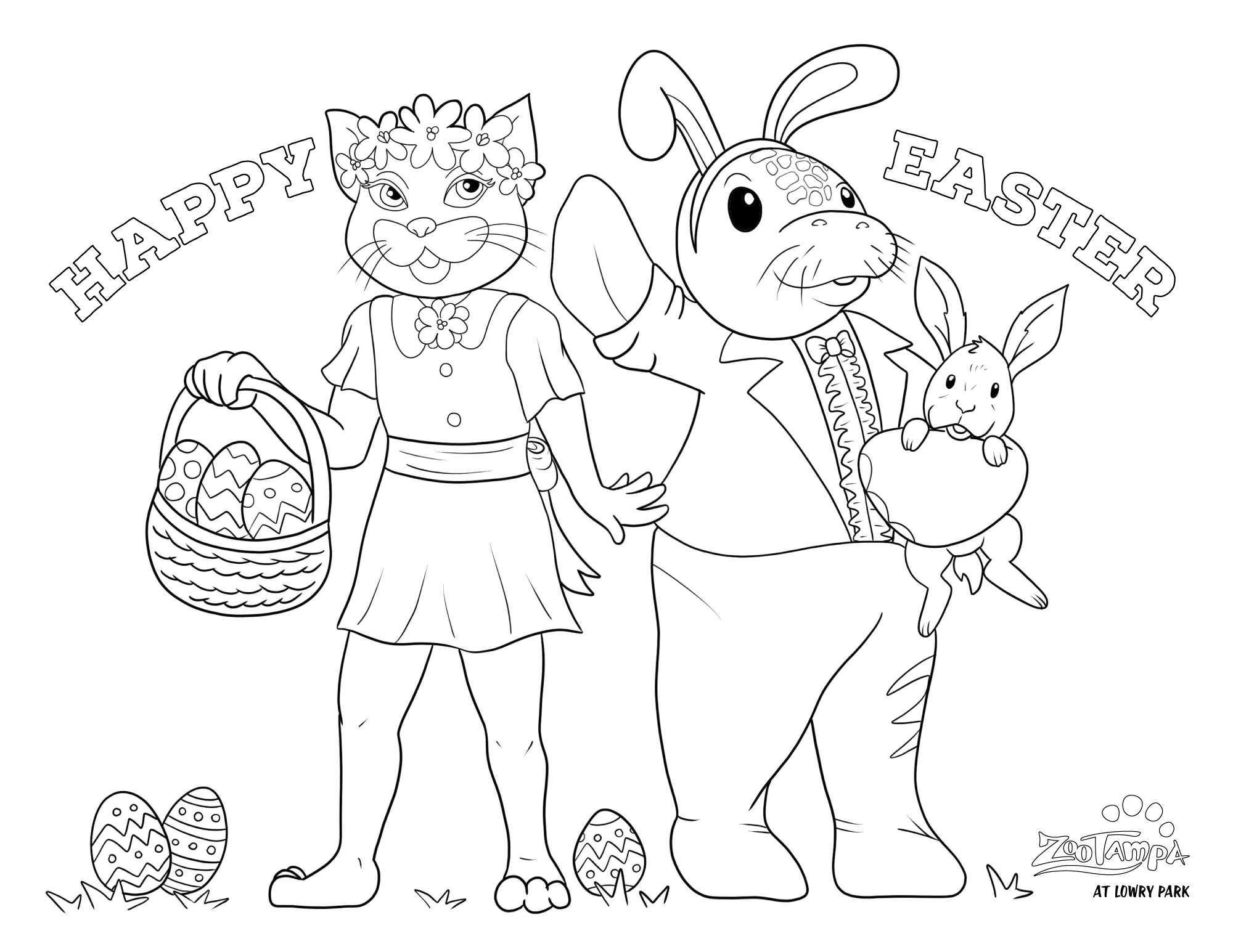 Manny T and Flora Panther Easter Eggstravanganza coloring sheet