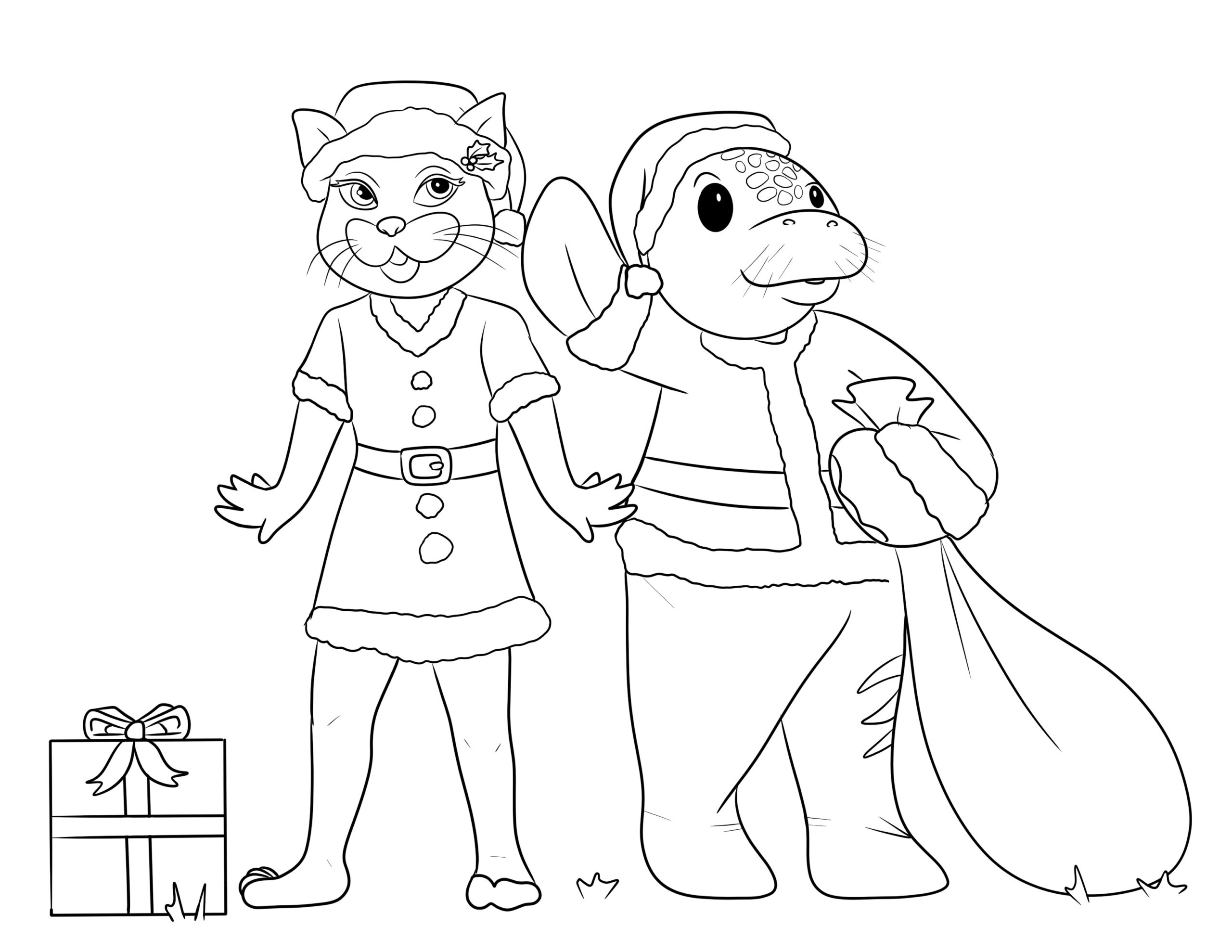 Manny T and Flora Panther in Christmas outfits