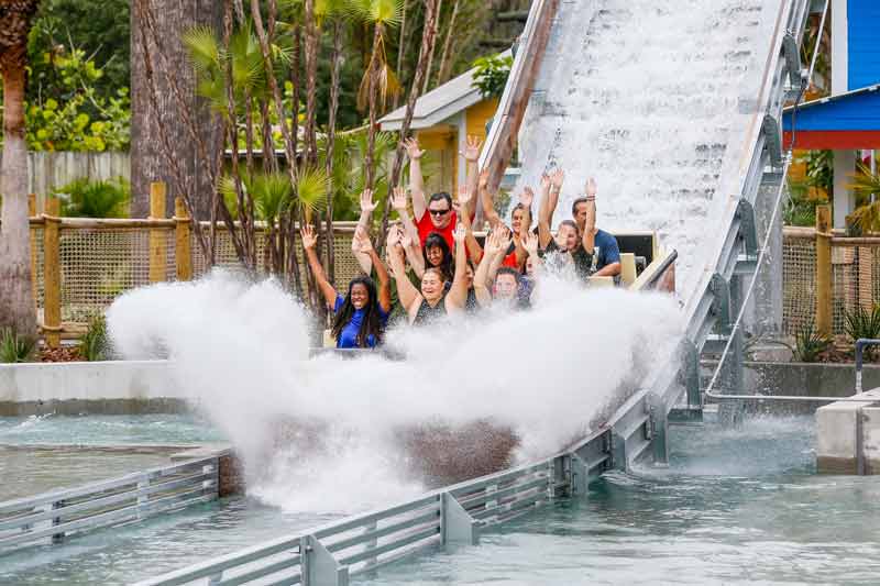 Roaring Springs water ride splashing down after a drop