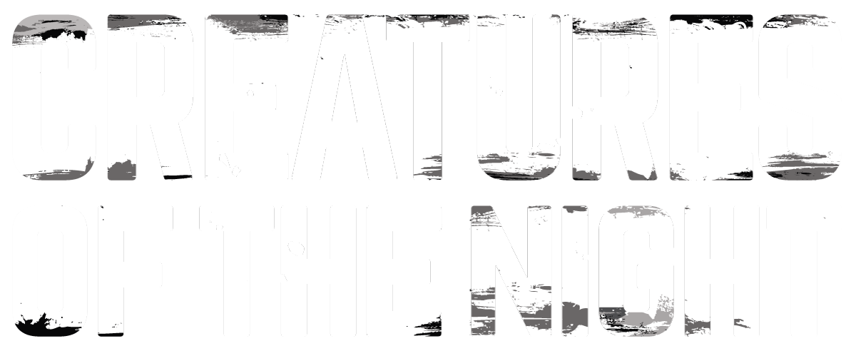 Creatures of the Night logo, stacked, all white