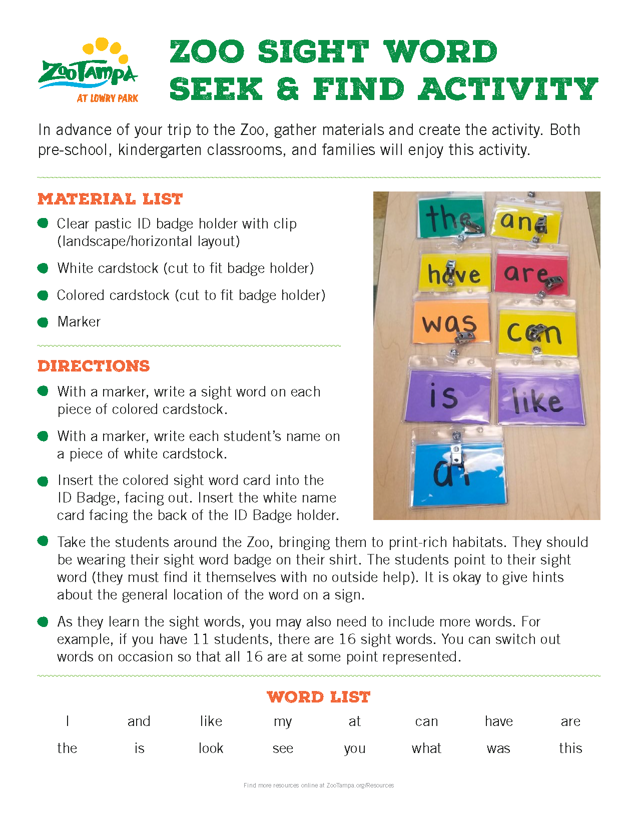 Zoo Sight Words Seek and Find Activity Thumbnail